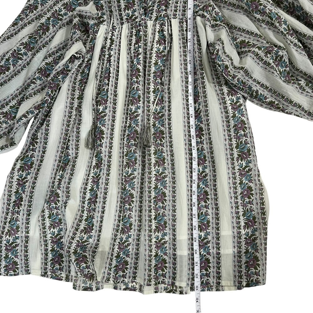 Mille Daisy Balloon Sleeve Goa Stripe Floral Tassel Tie Mini Cotton Dress SZ XS - Picture 12 of 13